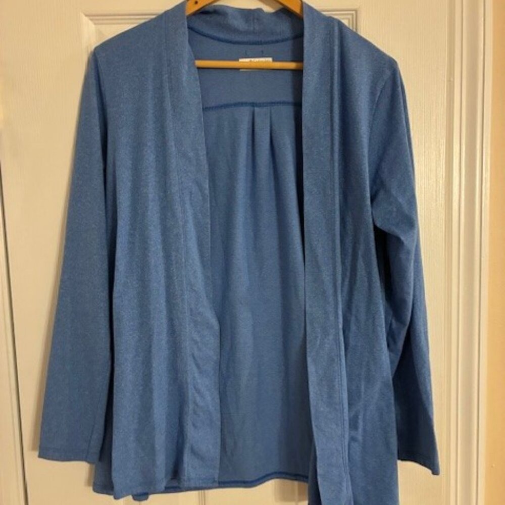 Columbia Women's Blue Cotton Blend Knit Open Front Long Sleeve Cardigan Size L